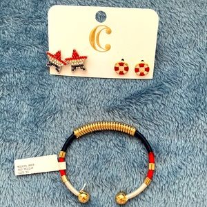 NWT- Charming Charlie hypoallergenic, patriotic earrings, bangle bracelet